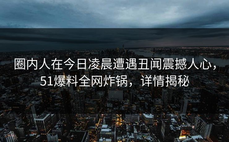 圈内人在今日凌晨遭遇丑闻震撼人心，51爆料全网炸锅，详情揭秘