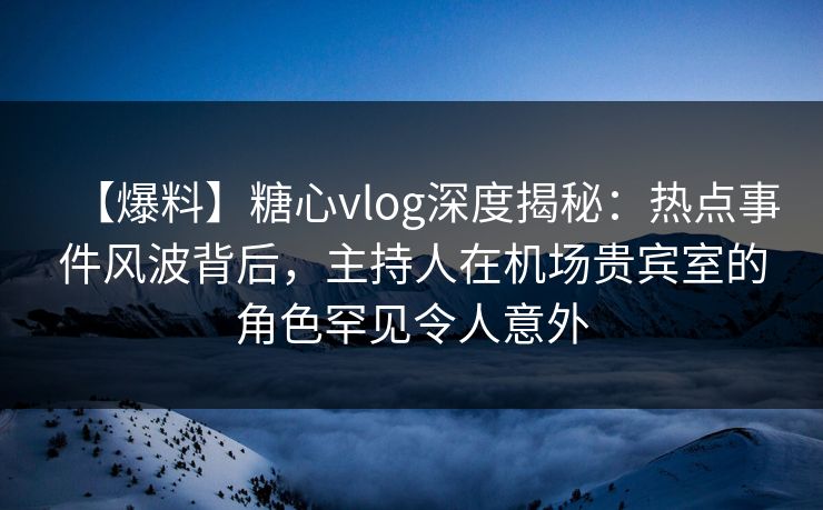 【爆料】糖心vlog深度揭秘：热点事件风波背后，主持人在机场贵宾室的角色罕见令人意外