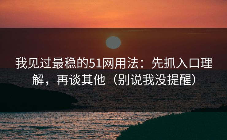 我见过最稳的51网用法：先抓入口理解，再谈其他（别说我没提醒）