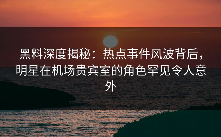 黑料深度揭秘：热点事件风波背后，明星在机场贵宾室的角色罕见令人意外