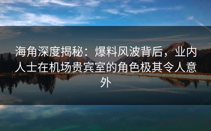 海角深度揭秘：爆料风波背后，业内人士在机场贵宾室的角色极其令人意外