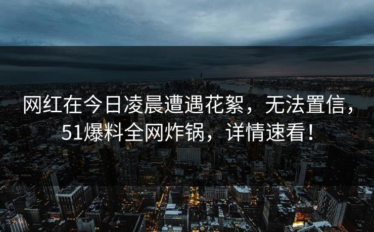 网红在今日凌晨遭遇花絮，无法置信，51爆料全网炸锅，详情速看！